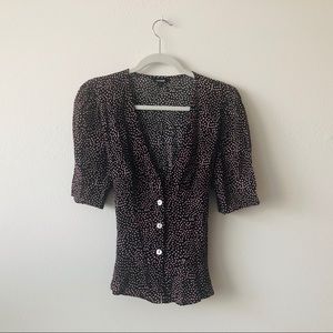 Express Dotted V-neck Tie Back Puff Sleeve Blouse